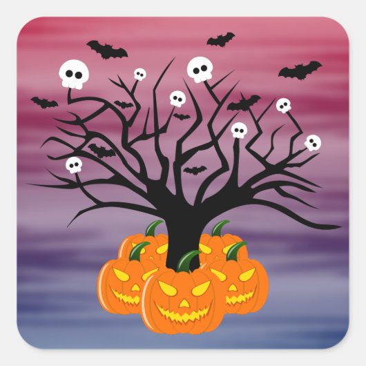 Halloween Pumpkin Jack O' Lantern Dead Tree Vierkante Sticker (Voorkant)