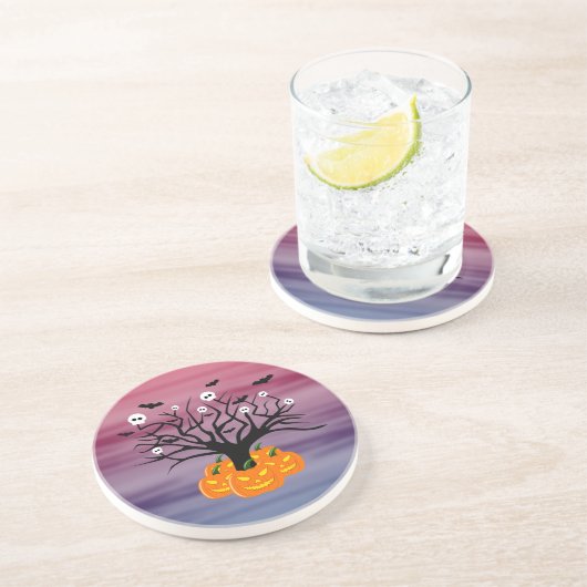 Halloween Pumpkin Jack O' Lantern Dead Tree Zandsteen Onderzetter (Zijkant)