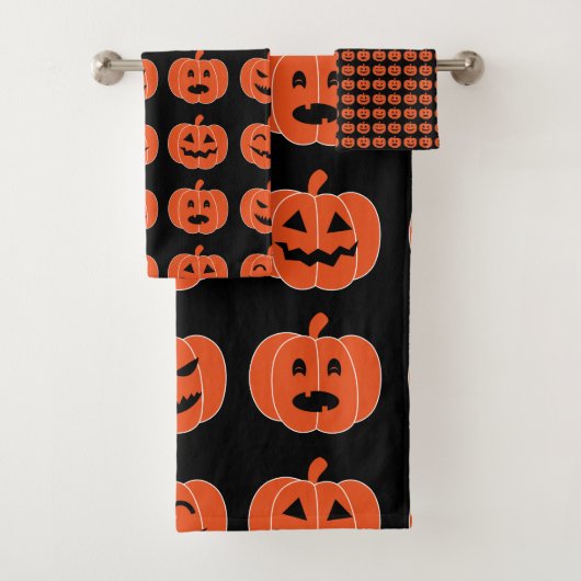 Halloween Pumpkin Jack-O-Lantern Spooky Black Bad Handdoek (Insitu)