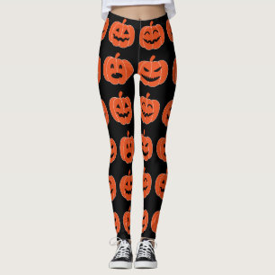 Halloween Pumpkin Jack-O-Lantern Spooky Black Leggings