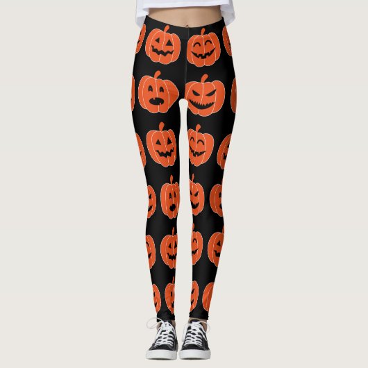 Halloween Pumpkin Jack-O-Lantern Spooky Black Leggings (Voorkant)