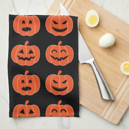 Halloween Pumpkin Jack-O-Lantern Spooky Black Theedoek (Quarter Fold)