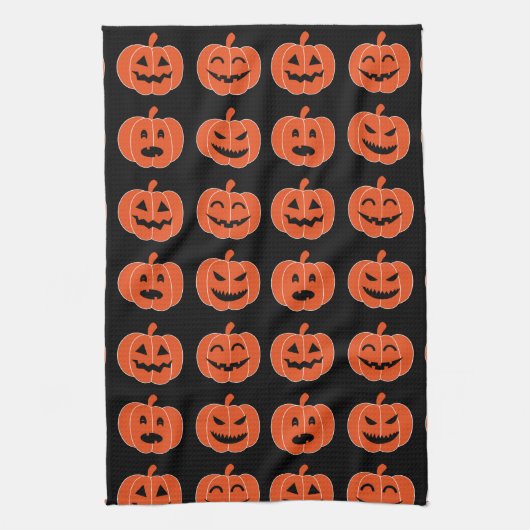 Halloween Pumpkin Jack-O-Lantern Spooky Black Theedoek (Verticaal)