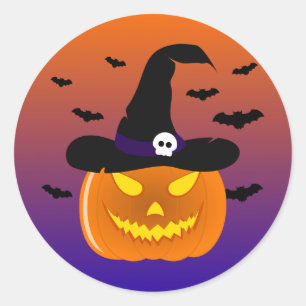 Halloween Pumpkin Jack o' Lantern Witch Pet Ronde Sticker