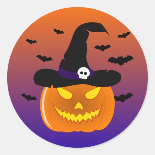 Halloween Pumpkin Jack o' Lantern Witch Pet Ronde Sticker (Voorkant)