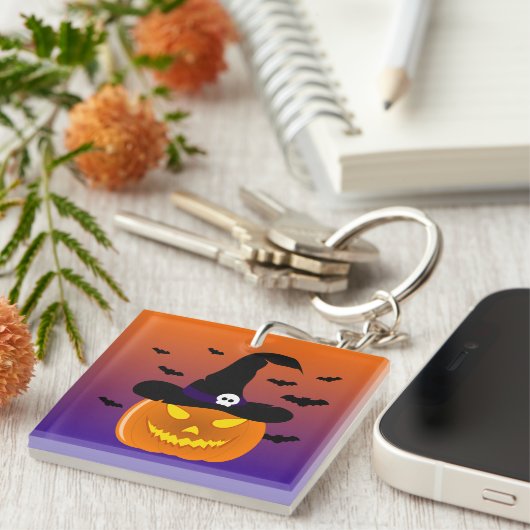 Halloween Pumpkin Jack o' Lantern Witch Pet Sleutelhanger (Voorkant Rechts)