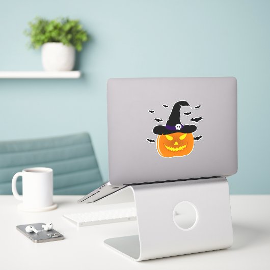 Halloween Pumpkin Jack o' Lantern Witch Pet Sticker (Laptop op bureau)