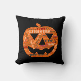 Halloween Pumpkin Jack-o'-Lantern Word Cloud Zwart Kussen