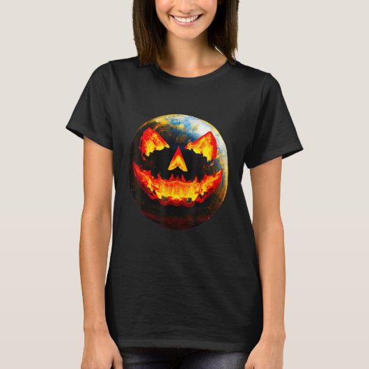 Halloween Pumpkin Jackoantern Spooky face Earth fr T-shirt (Voorkant)