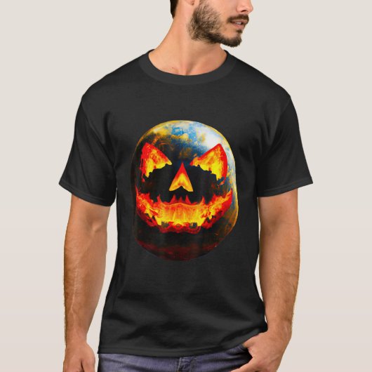 Halloween Pumpkin Jackoantern Spooky face Earth fr T-shirt (Voorkant)
