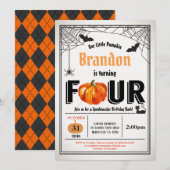 Halloween pumpkin kinder vierde verjaardag kaart (Voorkant / Achterkant)