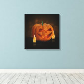 Halloween Pumpkin Lantern met kaarsen Canvas Afdruk (Insitu (Houten vloer))