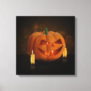 Halloween Pumpkin Lantern met kaarsen Canvas Afdruk