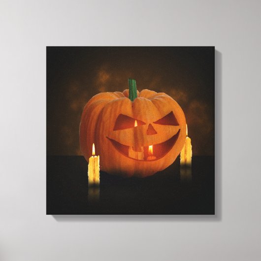 Halloween Pumpkin Lantern met kaarsen Canvas Afdruk (Voorkant)