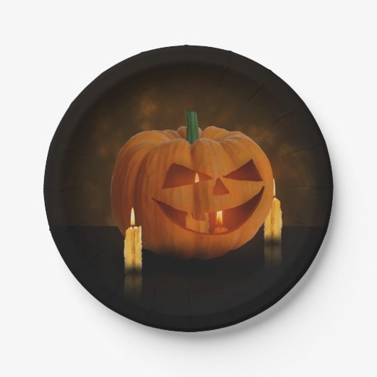 Halloween Pumpkin Lantern met kaarsen Papieren Bordje (Voorkant)