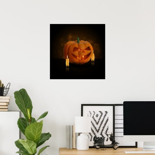Halloween Pumpkin Lantern met kaarsen Poster (Thuiskantoor)