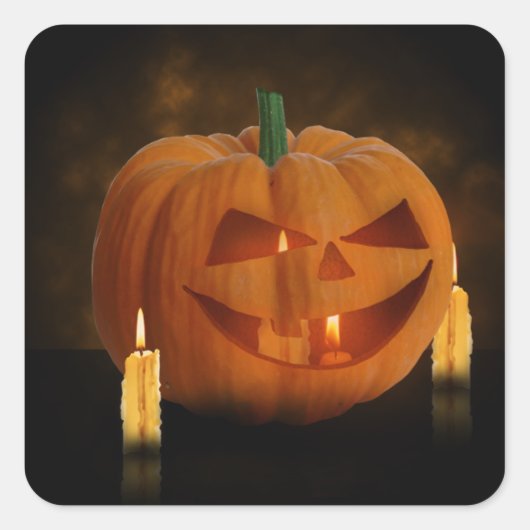 Halloween Pumpkin Lantern met kaarsen Vierkante Sticker (Voorkant)
