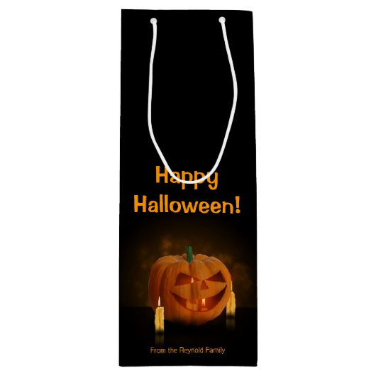 Halloween Pumpkin Lantern met kaarsen Wijn Cadeautas (Voorkant)