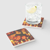 Halloween Pumpkin Lantern Stenen Onderzetter (Zijkant)