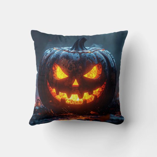 Halloween pumpkin lantern with glowing eyes, dark kussen (Achterkant)