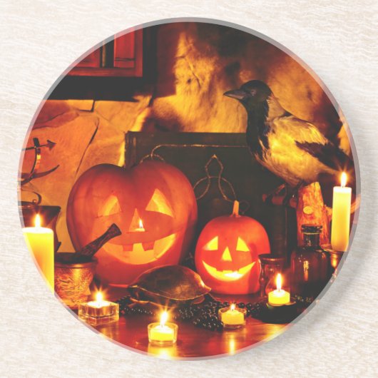 Halloween Pumpkin Lantern Zandsteen Onderzetter (Voorkant)