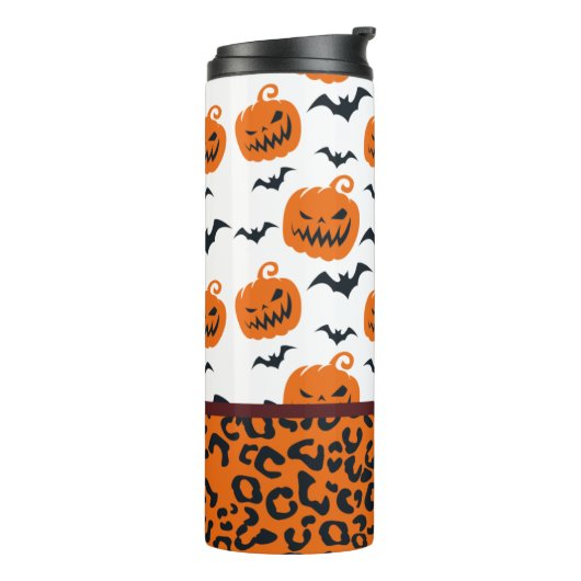 Halloween Pumpkin Leopard Tumbler Thermosbeker (Gedraaid links)