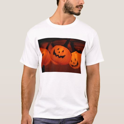Halloween Pumpkin Lighting Adult Tee Shirt White (Voorkant)