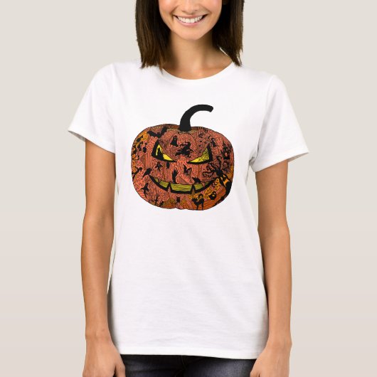 Halloween Pumpkin Line Art T-shirt (Voorkant)