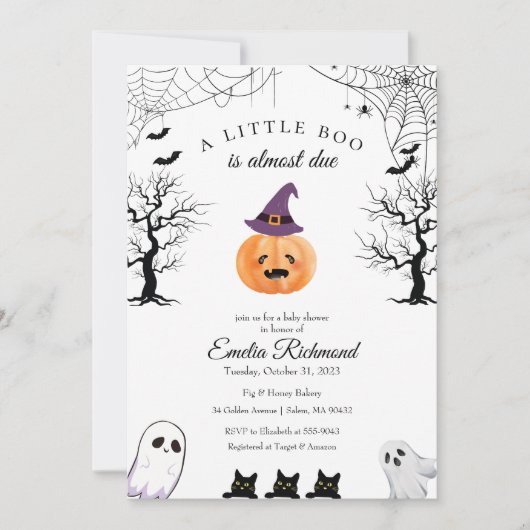Halloween Pumpkin Little Boo Baby shower Invitatio Kaart (Voorkant)