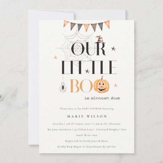 Halloween Pumpkin Little Boo Baby shower Invite Bedankkaart (Voorkant)