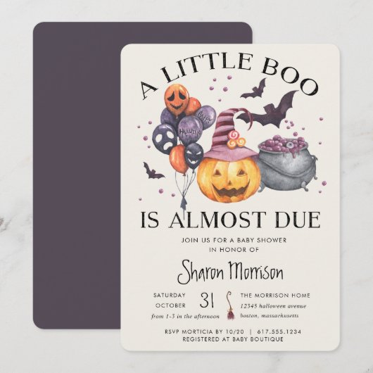 Halloween Pumpkin Little Boo Baby shower Kaart (Voorkant / Achterkant)