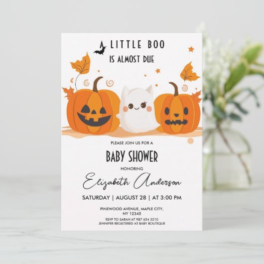 Halloween Pumpkin Little Boo Baby shower Kaart (Staand voorkant)