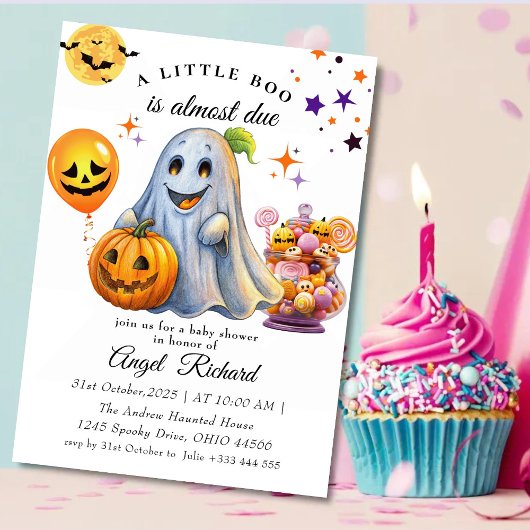 Halloween Pumpkin Little Boo Baby shower Kaart