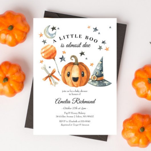 Halloween Pumpkin Little Boo Baby shower Kaart