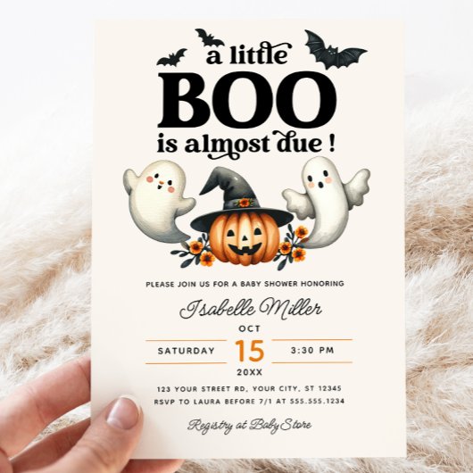 Halloween Pumpkin Little Boo Baby shower Kaart