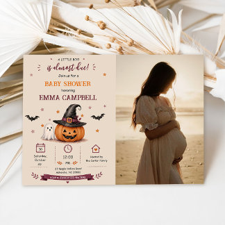 Halloween Pumpkin Little Boo Baby Shower Photo Kaart