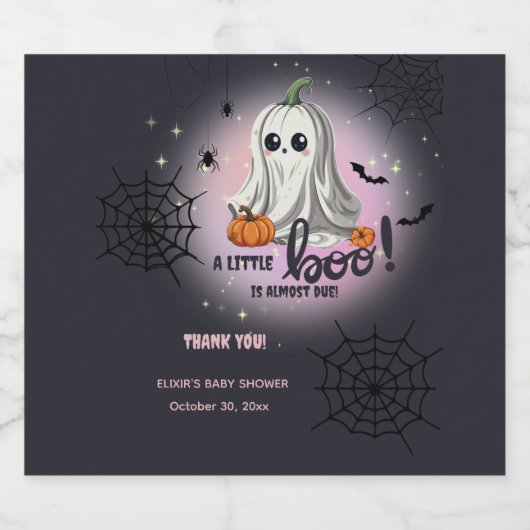Halloween Pumpkin Little Boo Baby shower Sparkling Wijnetiket (Enkel label)
