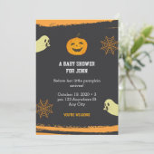 Halloween Pumpkin Little Boo Black Baby shower Kaart (Staand voorkant)