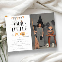 Halloween Pumpkin Little Boo Foto Birthday Invite