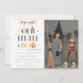 Halloween Pumpkin Little Boo Foto Birthday Invite Bedankkaart (Voorkant)