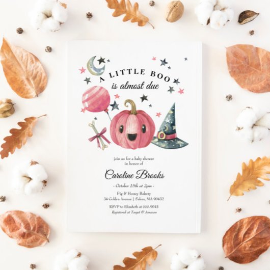 Halloween Pumpkin Little Boo Pink Baby shower Kaart