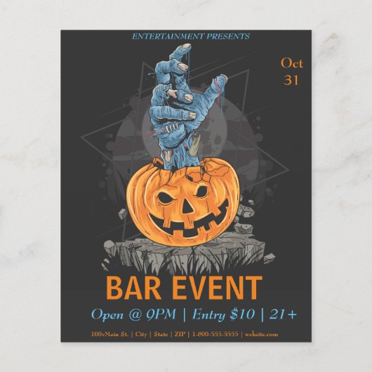 Halloween Pumpkin met Sjabloon handbediende Bar Flyer (Achterkant)