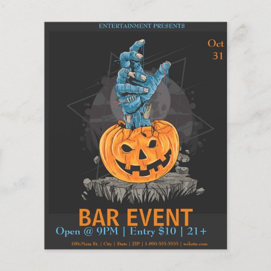 Halloween Pumpkin met Sjabloon handbediende Bar Flyer (Voorkant)