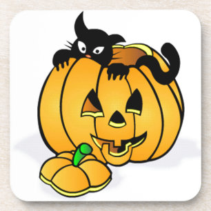 Halloween Pumpkin met zwarte kat Drankjes Onderzetter