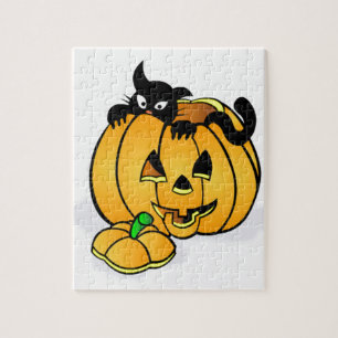 Halloween Pumpkin met zwarte kat Legpuzzel