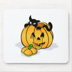 Halloween Pumpkin met zwarte kat Muismat