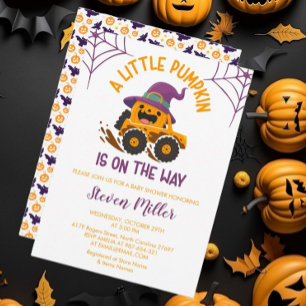 Halloween Pumpkin Monster Truck Baby shower Kaart