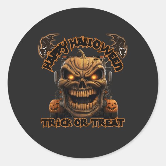 Halloween Pumpkin Monster Truck Spooky Haunted Nig Ronde Sticker (Voorkant)