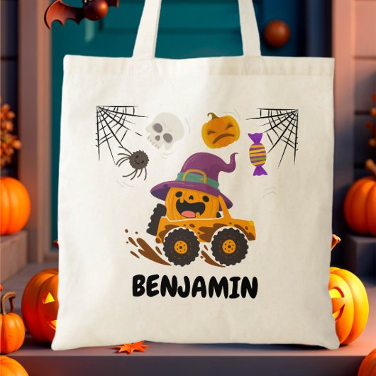 Halloween Pumpkin Monster Truck Treat of Trick Tote Bag