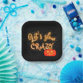 Halloween Pumpkin Neon Sign on Brick Papieren Bordje (Feest)